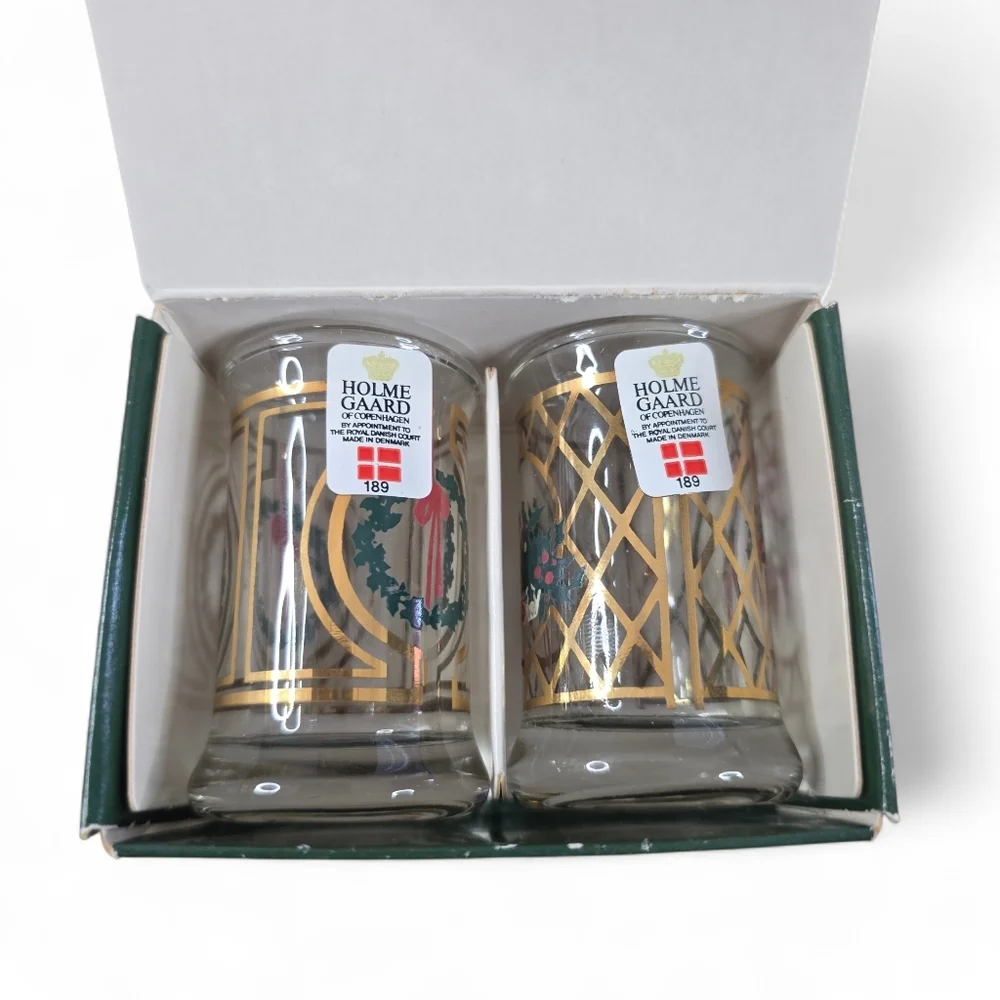 Holmegaard 1989 Christmas Dram Glasses Set of 2 Jette Frølich Holiday Denmark
